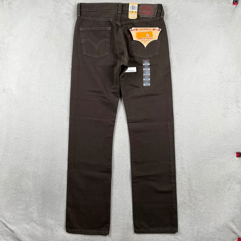 New Levis 501 Jeans Mens 30x32 Brown Straight Leg Button Fly Western NWT
